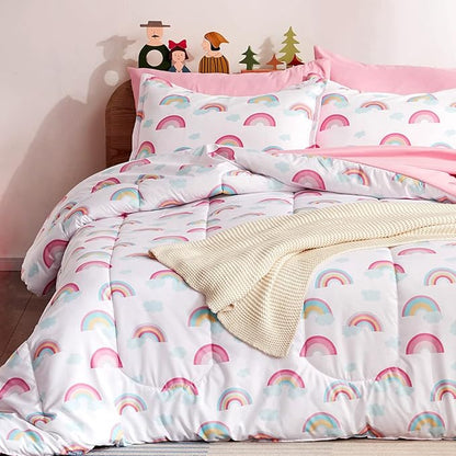 SLEEP ZONE Kids Rainbow Bedding Comforter Set Full/Queen Size - Super Soft & Cute Printed 3-Piece Comforter Set All Seasons for Boys, Girls, Fade Resistant, Machine Washable, Rainbow