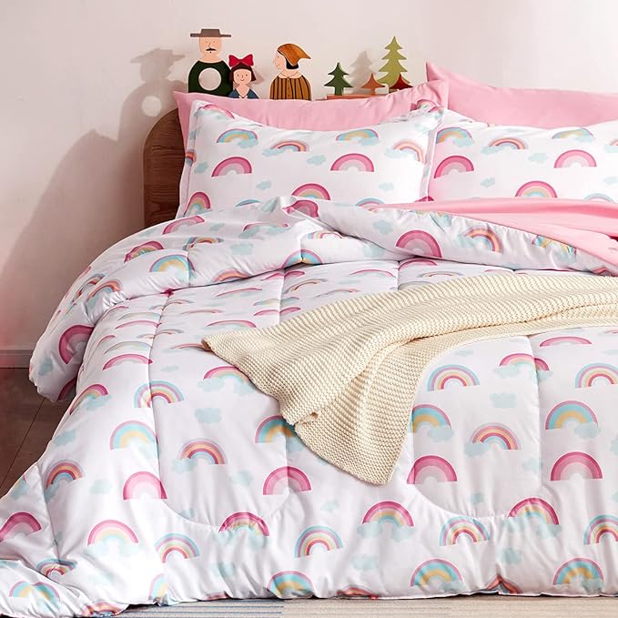SLEEP ZONE Kids Rainbow Bedding Twin Comforter Set - Super Soft & Cute Printed 2-Piece Comforter Set All Seasons for Boys, Girls, Fade Resistant, Machine Washable, Rainbow