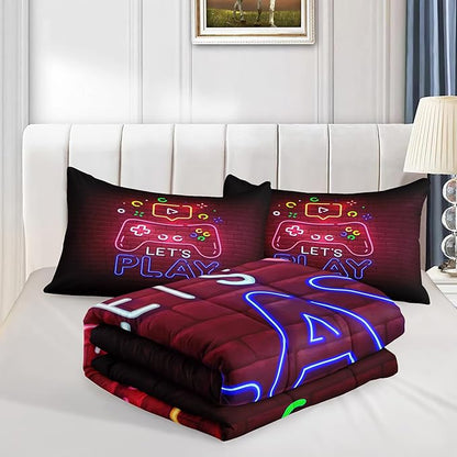 Gamer Comforter Sets,6 PCS Gaming Bedding Set for Boys,Kids Comforter Sets for Boys,Twin Comforter Sets for Boys,Bed in A Bag with Sheets(Twin,Red Color)