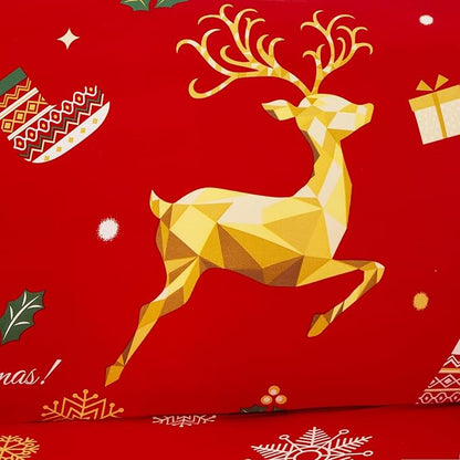 Mybedsoul Christmas Printed Red Sofa Cover Reindeer Printed Elastic Couch Cover Machine Washable Christmas Theme Red Sofa Slipcover for Living Room(3 Seater/Loveseat)