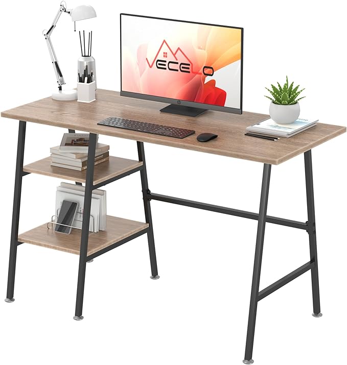 VECELO 43 Inch Home Office Computer Easy to Assemble Simple Table Modern Student Study Desk,Water Proof, Oak+black leg