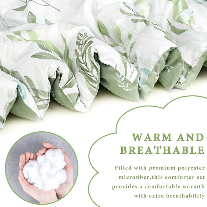 DILIMI Queen Comforter set, 3 Pieces Queen Size Comforter Sets, Reversible Green Comforter Queen, Ultra Soft and Fluffy Bedding Comforter Sets with Comforter, 2 Pillowcase
