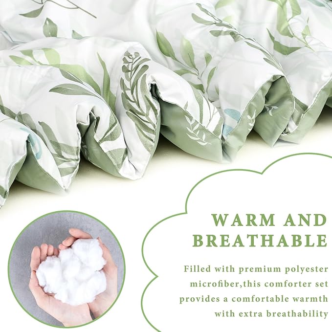 DILIMI King Size Comforter Set, 3 Pieces King Comforter Set, Reversible Green Comforter King, Ultra Soft and Fluffy Bedding Comforter Sets with Comforter, 2 Pillowcase