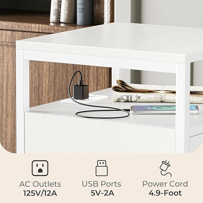 SUPERJARE File Cabinet with Lock & Charging Station, 2 Drawers Rolling Filing Cabinet, Office File Cabinet with Wheels & Open Shelf, for Home Office, A4/Letter Size Files - White