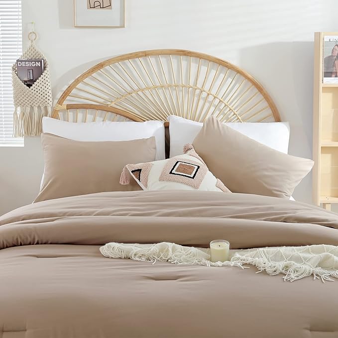 Queen Comforter Set Ultra Soft Microfiber Bed Comforter Set Boho and Luxury 3PC Taupe, with 2Pillowcases Lightweight All Season for Women and Men
