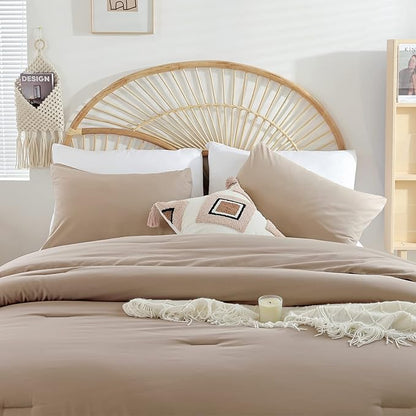 Queen Comforter Set Ultra Soft Microfiber Bed Comforter Set Boho and Luxury 3PC Taupe, with 2Pillowcases Lightweight All Season for Women and Men
