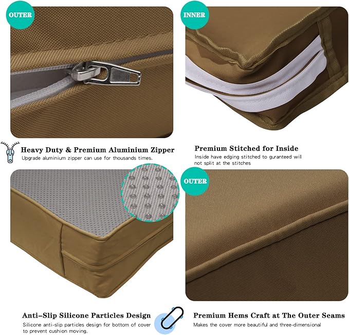 ClawsCover 9Pack Outdoor Seat and Back Cushions Replacement Covers Fit for 5 Pieces 4-Seater Wicker Rattan Patio Conversation Set Sectional Couch Furniture,Taupe-Include Covers Only (Large)