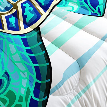 CVHOUSE Sea Turtle Bedding Set,Sea Turtle Comforter Full,Ocean Bohemia Comforter Set for Boys Kids Girls,Ocean Quilt Set with 1 Comforter and 2 Pillow Cases