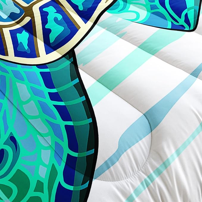 CVHOUSE Sea Turtle Bedding Set,Sea Turtle Comforter King,Ocean Bohemia Comforter Set for Boys Kids Girls,Ocean Quilt Set with 1 Comforter and 2 Pillow Cases
