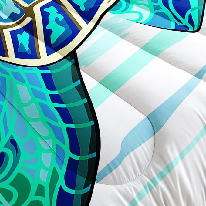 CVHOUSE Sea Turtle Bedding Set,Sea Turtle Comforter Queen,Ocean Bohemia Comforter Set for Boys Kids Girls,Ocean Quilt Set with 1 Comforter and 2 Pillow Cases