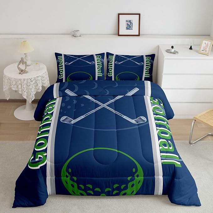 Feelyou Kids Golf Print Comforter Set King Size Ball Sports Bedding Set for Boys Girls Teens Bedroom Decor Golf Ball Lover Comforter Women Men Ball Games Duvet Set with 2 Pillow Case