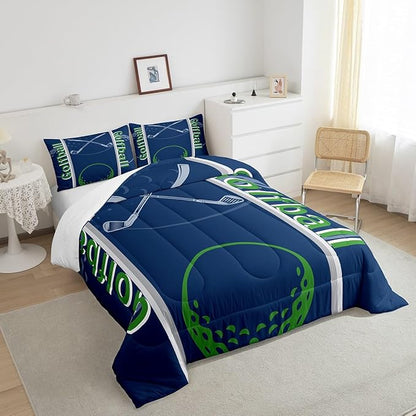 Feelyou Kids Golf Print Comforter Set Full Size Ball Sports Bedding Set for Boys Girls Teens Bedroom Decor Golf Ball Lover Comforter Women Men Ball Games Duvet Set with 2 Pillow Case