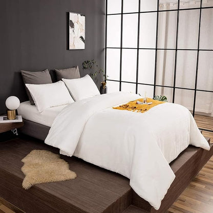 Wellboo White Velvet Comforter Set King Size Fluffy White Bedding Set Women Men Solid White Plush Bedding Comforters Soft Flannel White Blankets Lightweight Fluzzy Micromink Sherpa Shaggy Quilts