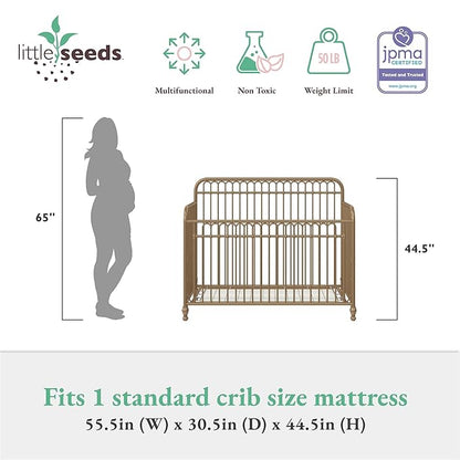Little Seeds Ivy 3-in-1 Convertible Metal Crib, JMPA Certified, Gold
