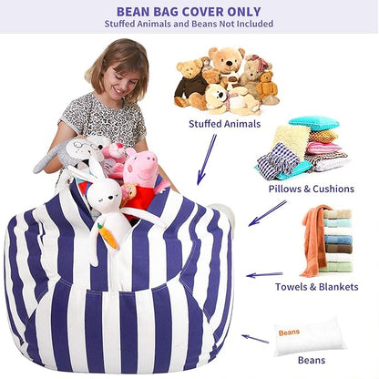Aubliss Stuffed Animal Bean Bag Storage Chair (Royal Blue/White Striped, Medium (32''))