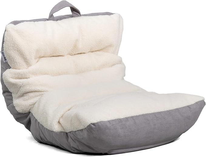 Big Joe Roma Kid's Bean Bag Chair, Oat Sherpa and Graphite, Vegan Suede, 2 feet