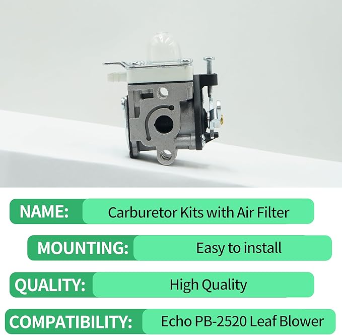 A021004700 A021000722 A021000723 New Carburetor Kits with Air Filter Fits for Echo PB-2520 Leaf Blower Replaces A021004700 A021000722 A021000723