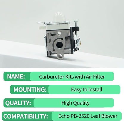 A021004700 A021000722 A021000723 New Carburetor Kits with Air Filter Fits for Echo PB-2520 Leaf Blower Replaces A021004700 A021000722 A021000723