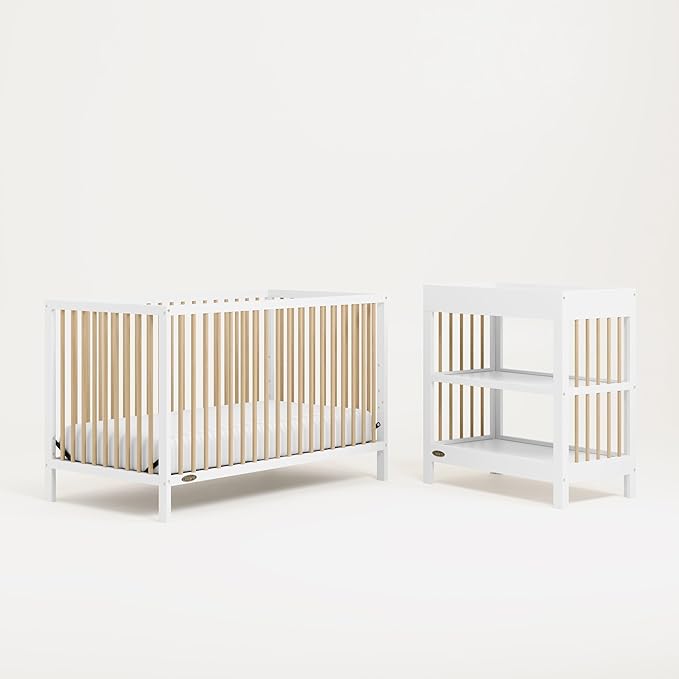 Graco Teddi 5-in-1 Convertible Crib (White with Driftwood) – GREENGUARD Gold Certified, Converts to Daybed, Toddler & Twin Bed with Headboard and Footboard, Adjustable Mattress Height