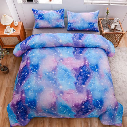 Holawakaka Tie Dye Constellation Print Ombre Comforter Set Full Size Boys Girls Gradient Galaxy Bedding Set (Blue Purple, Full)