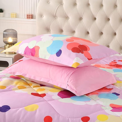 ENCOFT Pink Twin Comforter Set for Girls 3 Piece Colorful Bubbles Bedding Set Color Comfortable and Breathable for Teens and Adults All season with 1 Comforter and 2 Pillowcases