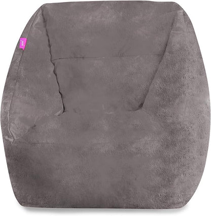 Posh Creations Structured Comfy Bean Bag Chair for Gaming, Reading, and Watching TV, Coronado Chair, Rabbit Fur - Gray