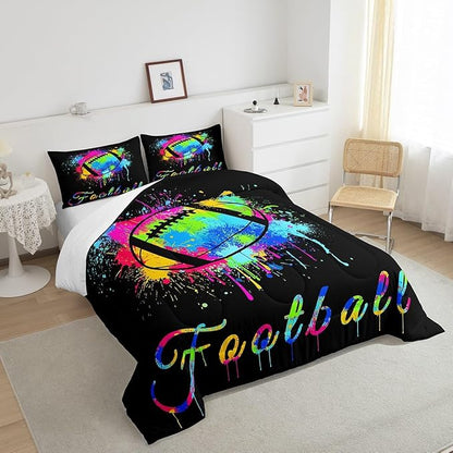 Feelyou Kids Football Comforter Set King Size Rugby Sports Game Bedding Set for Boys Girls Teens Bedroom Decor Tie Dye Comforter Women Men Soccer Player Duvet Set with 2 Pillow Case