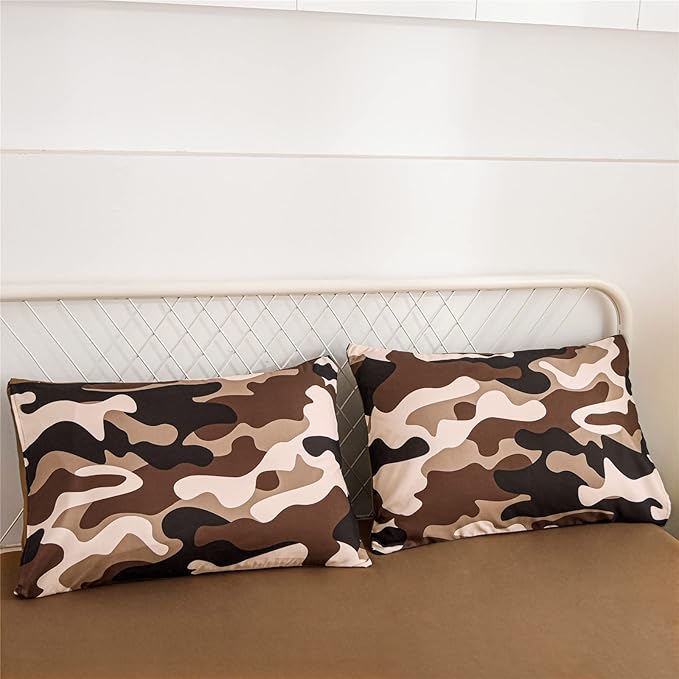 Meeting Story Camouflage Bedding Set, Colorful Pattern Style Queen Comforter Set, 3 PCS One Comforter and Two Pillowcases in One Bag, All Season Bedspread for Kids Teens Adults (Coffee, Twin)