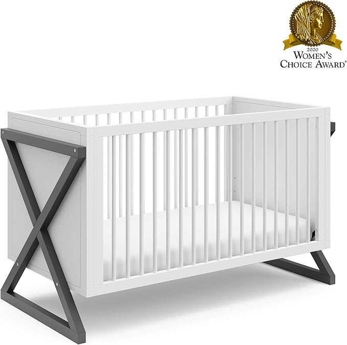 Storkcraft Equinox 3-in-1 Convertible Crib (Gray) – Easily Converts to Toddler Bed and Daybed, 3-Position Adjustable Mattress Support Base, Modern Two-Tone Design for Contemporary Nursery