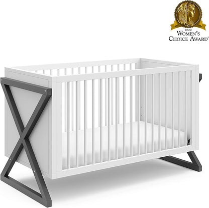Storkcraft Equinox 3-in-1 Convertible Crib (Gray) – Easily Converts to Toddler Bed and Daybed, 3-Position Adjustable Mattress Support Base, Modern Two-Tone Design for Contemporary Nursery