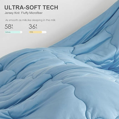 COTTEBED Reversible Light Blue and Grey Bed Comforter Twin Set, Jersey Knit T-Shirt Feel Ultra-Soft Lightweight Bedding Blanket Quilt & Pillowcase for Kid Boy Girl College Dorm All Season(Twin/TwinXL)