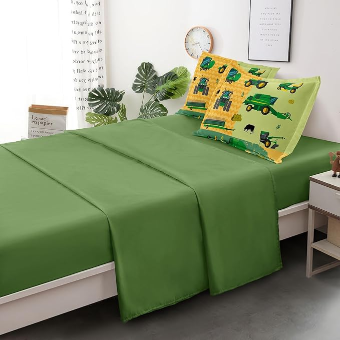 Twin Construction Bedding Set for Boys Kids Farm Tractor Bedding 4 Pieces Cars Twin Comforter Set for Boys, Twin Truck Bed in a Bag Set Boys