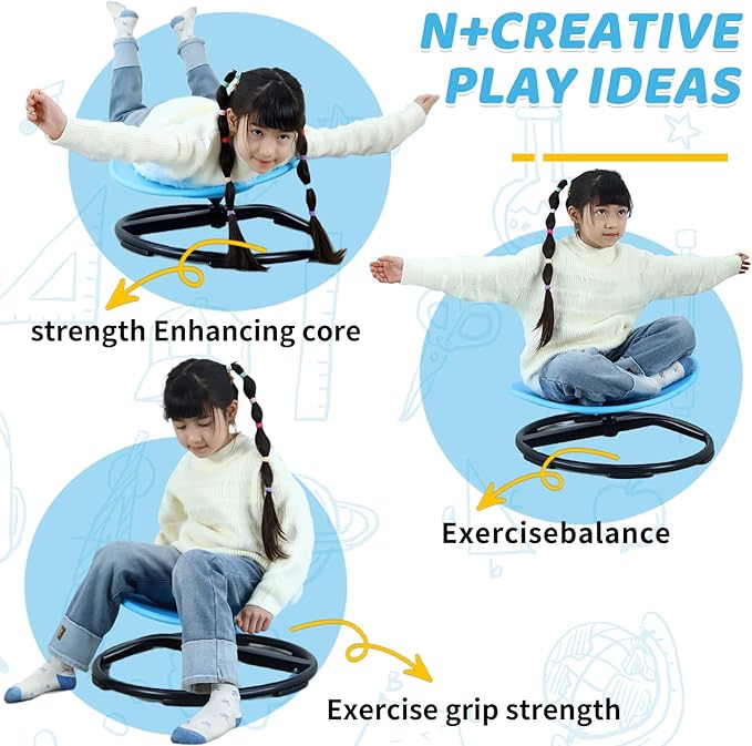 Sensory Spinning Chair for Kids, Autistic Childs Swivel Chair, Sit and Spin Toy, Training Body Coordination, Metal Base Non-Slip Indoor and Outdoor Activity Spins Toys (Round-Blue)