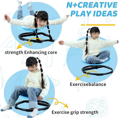 Sensory Spinning Chair for Kids, Autistic Childs Swivel Chair, Sit and Spin Toy, Training Body Coordination, Metal Base Non-Slip Indoor and Outdoor Activity Spins Toys (Round-Blue)