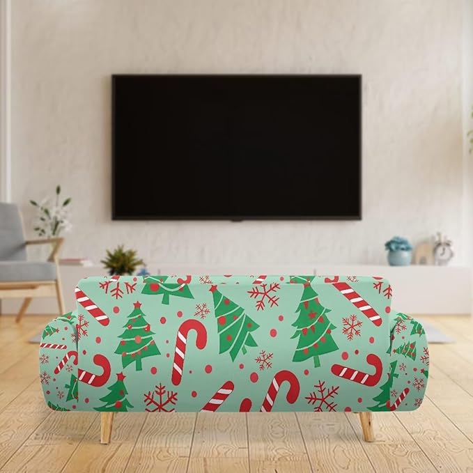 FKELYI Green Christmas Tree Sofa Slipcover Comfortable Sofa Couch Cover with Elastic Bottom Stretch Furniture Protector for Indoor XL