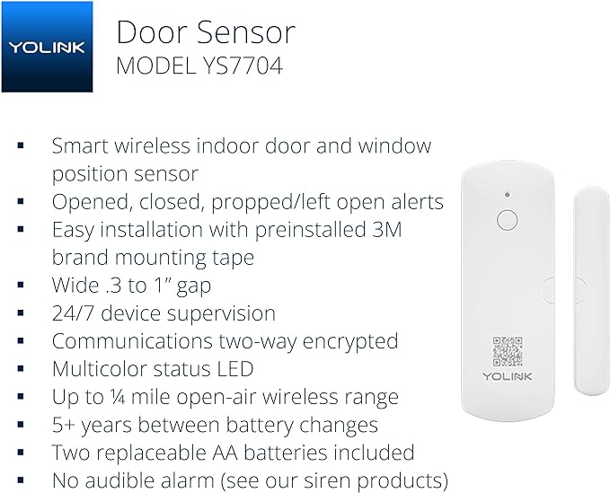 YoLink LoRa Smart Door Sensor Starter Kit: - 1/4 Mile Open-Air Range, Door Left-Open Reminders,5 Years Battery Life, SMS/Text, Email & App Alerts, Alexa, IFTTT, Home Assistant