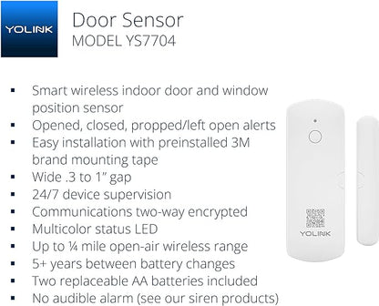 YoLink LoRa Smart Door Sensor Starter Kit: - 1/4 Mile Open-Air Range, Door Left-Open Reminders,5 Years Battery Life, SMS/Text, Email & App Alerts, Alexa, IFTTT, Home Assistant