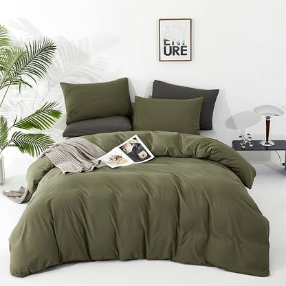 Olive Green Comforter Set Cal King Size Solid Green Comforter 3 Pieces Soft Dark Green California King Comforter Bedding Set Women Pure Olive Green Cal King Bed Comforter Set for All Season
