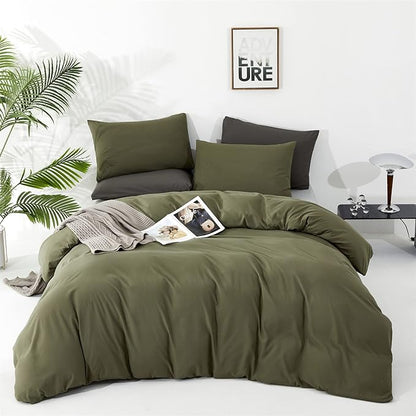 Olive Green Comforter Full Size Solid Green Comforter 3 PCs Soft Dark Green Full Size Comforter Bedding Set for All Season as Gift