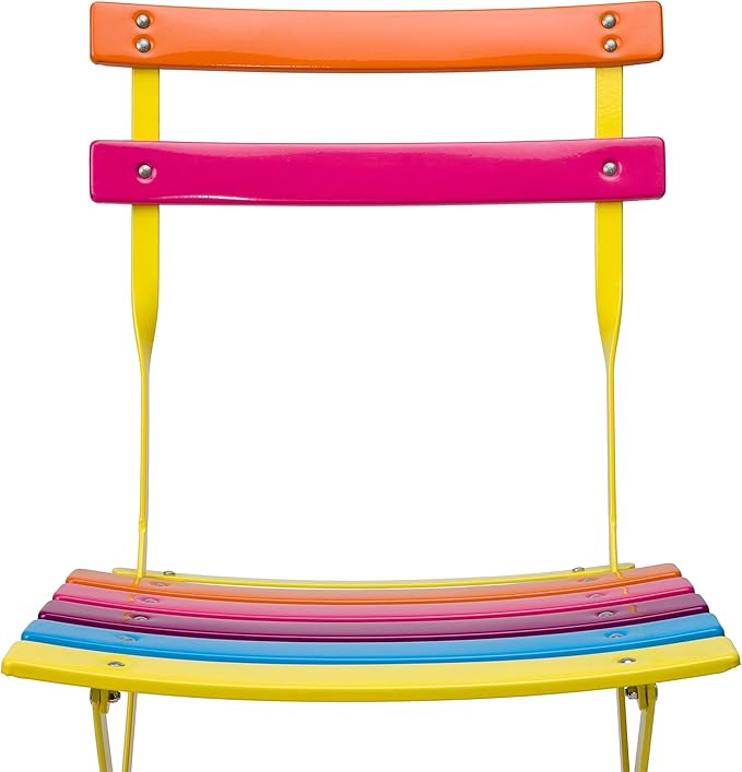 Alpine Corporation MSY114A Rainbow Metal Bistro Set w Two, Table: 24" L x 24" W x 28" H Chair: 16" L 18" W x 32" H