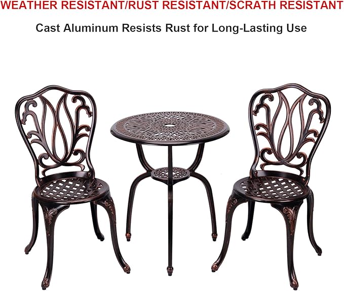 3 Piece Bistro Set,Outdoor Patio Set,Anti-Rust Cast Aluminum Bistro Table Set for Park Yard Front Porch Furniture(New Brown)…