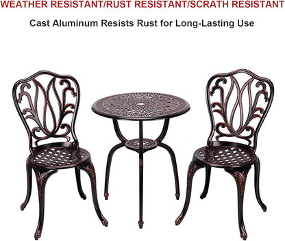 3 Piece Bistro Set,Outdoor Patio Set,Anti-Rust Cast Aluminum Bistro Table Set for Park Yard Front Porch Furniture(New Brown)…