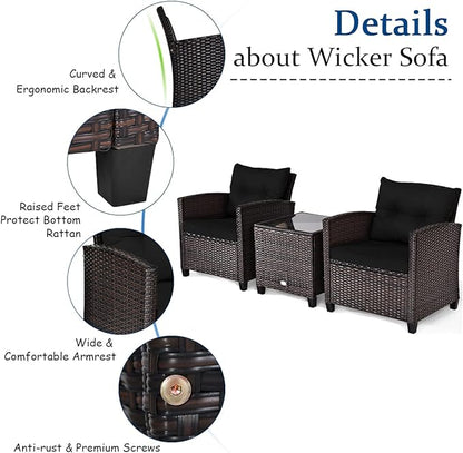 3 PCS Patio Furniture Set, OneSize, Black
