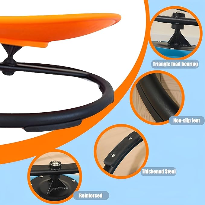 Autism Kids Swivel Chair,Spin Sensory Chair,Kids Spinning Chair,Sit Spin Training Body Coordination,Metal Base Non-Slip Small Desk Chair (Orange)