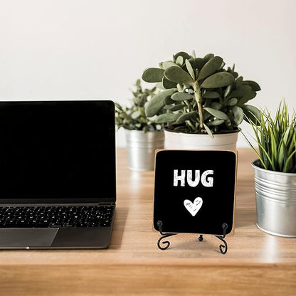 Hug - Home Office Desk Decor Wood Plaque with Stand, Love You Gifts, Thinking of You Gifts for Women Friends Girlfriend Boyfriend Mom Sisters - A02