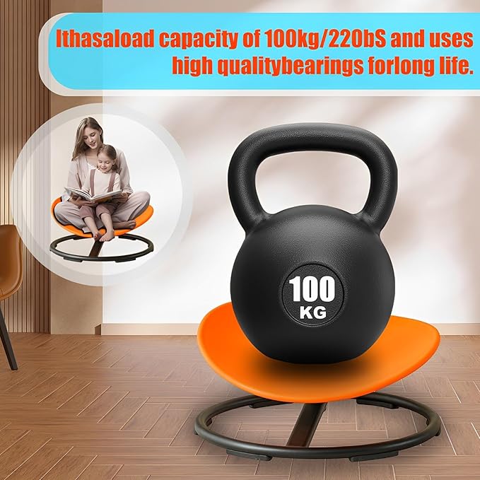 Autism Kids Swivel Chair,Spin Sensory Chair,Kids Spinning Chair,Sit Spin Training Body Coordination,Metal Base Non-Slip Small Desk Chair (Orange)