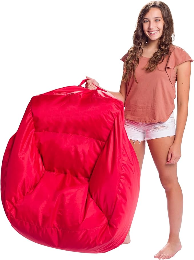 Posh Creations Coronado Bean Bag Boys and Girls Large Chair for Kids, for Gaming and Playrooms, Soft Nylon-Red