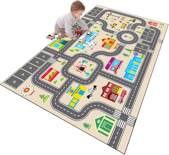 Kids Rug Play Mat for Toy Cars,City Life Road Traffic Educational Carpet,Have Fun Throw Rug,Non-Slip Nursery Rug for Boy and Girl Bedroom 180×270cm/71×106in