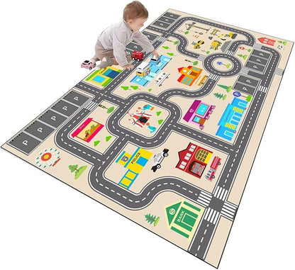 Kids Rug Play Mat for Toy Cars,City Life Road Traffic Educational Carpet,Have Fun Throw Rug,Non-Slip Nursery Rug for Boy and Girl Bedroom 180×270cm/71×106in