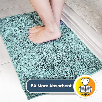 Muddy Mat® Shown ON TV Highly Absorbent Microfiber Door Mat and Pet Rug Non Slip Thick Washable Area and Bath Mat Soft Chenille for Kitchen Bedroom Indoor and Outdoor - Seafoam Green Small 28"X18"